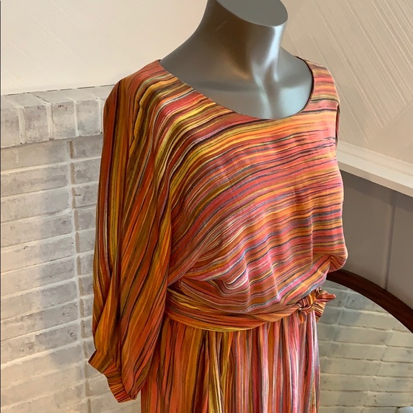 Ermie silk Watercolor painted striped dress - Picture 3 of 10